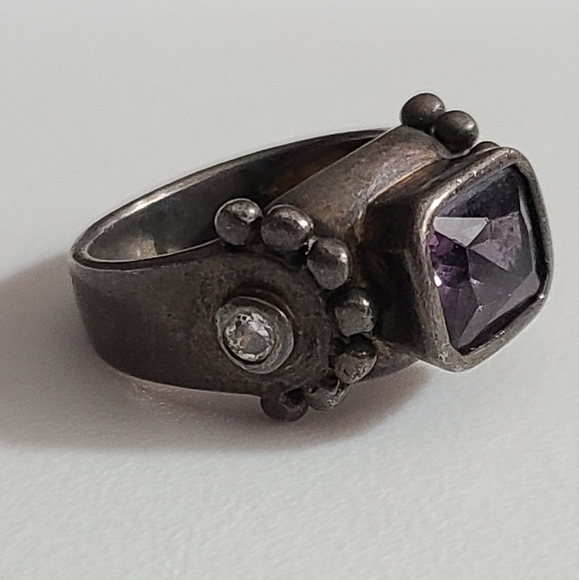 Vintage sterling ARTISAN amethyst ring sz estate silver